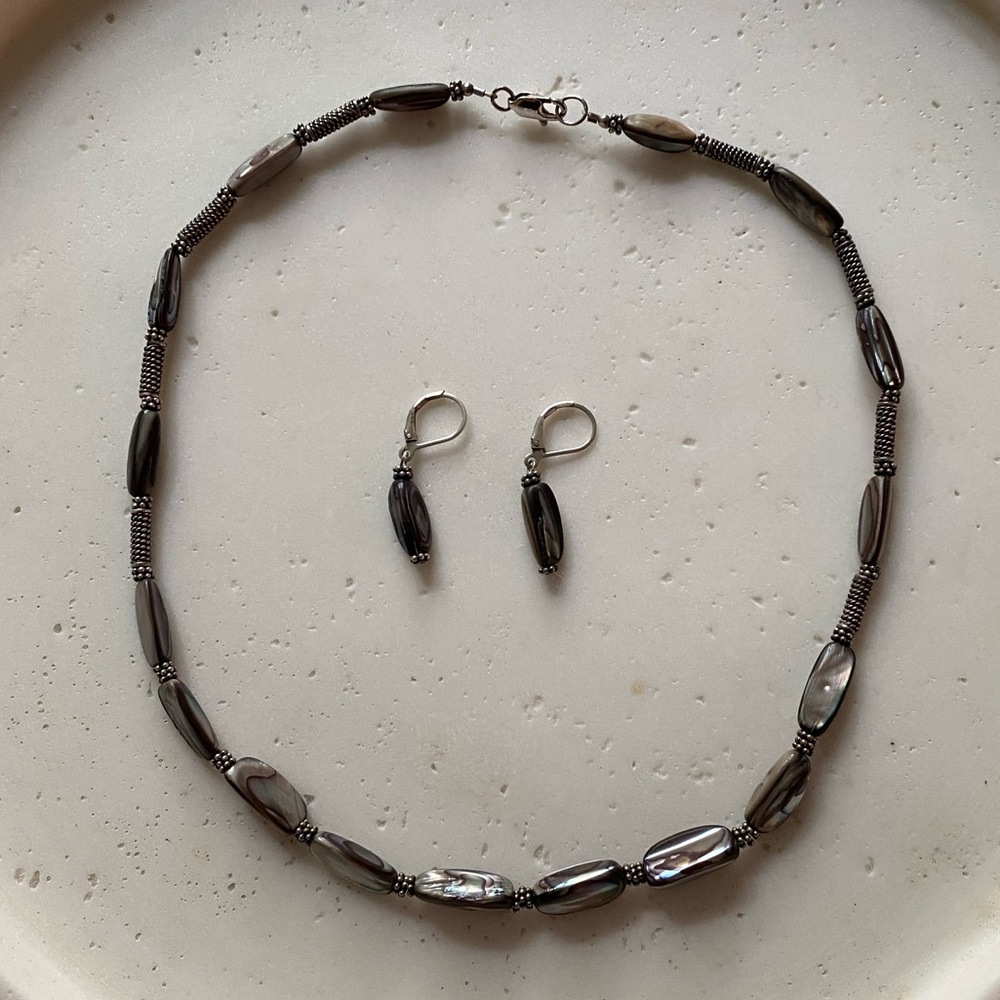Shell and Silver Necklace and Earring Set